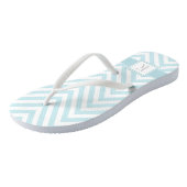 Tongs Chevrons bleu clair et blanc avec Monogramme (Incliné)