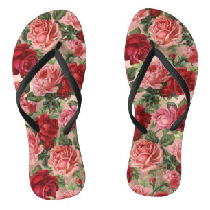 Tongs Chic Elegant Vintage Rose Rouge Roses Floral