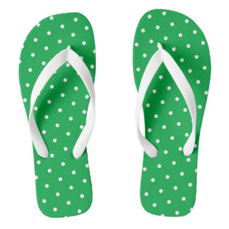 Tongs Chic Fun White Polka Dots On Bright Kelly Green