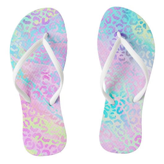 Tongs Chic Girly Rainbow Shimmer Empreinte de léopard (Semelle)