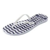 Tongs Chic Marine Bleu Vagues Nautiques Plage Monogramme (Incliné)