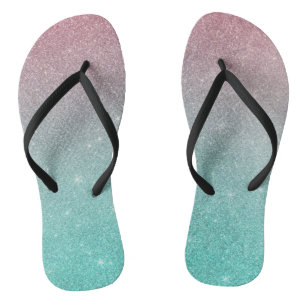 Tongs Chic moderne turquoise rose ombre parties scintill
