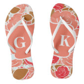 Tongs Chic or & Pêche Aquarelle Rose Floral Monogramme (Semelle)