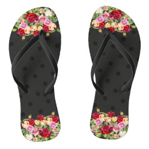 Tongs Chic Pois et Rose noire féminine