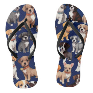 Tongs Chien Chien Chien bleu de la marine Design Motif