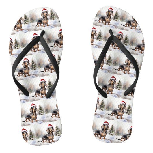 Tongs Chien de Dachshund à Noël de neige (Semelle)