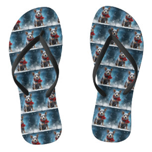 Tongs Chien de Heeler Bleu à Noël de neige