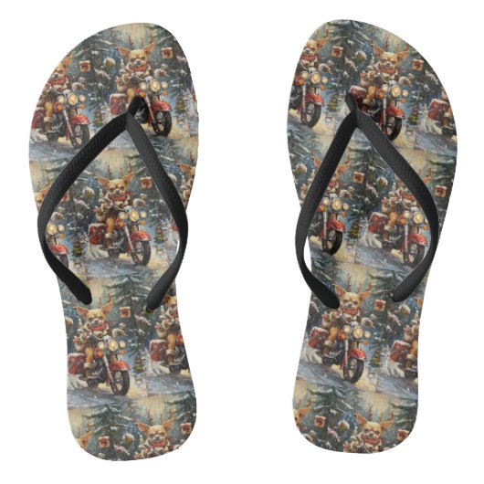 Tongs Chihuahua Chien équitation moto Noël (Semelle)