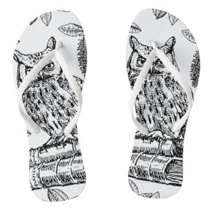 Tongs Chouette sur livres (noir et blanc)