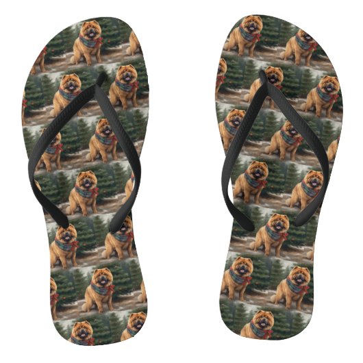 Tongs Chow Chow Chien de Noël en neige (Semelle)