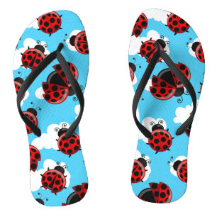 Tongs Ciel Bleu Nuages Blancs Coccinelle Rouge