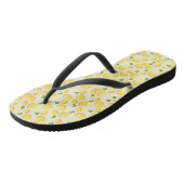 Tongs citron jaune tropical motif sur beige (Incliné)