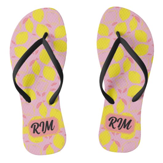Tongs Citron Motif d'été Première citronnelle rose jaune (Semelle)