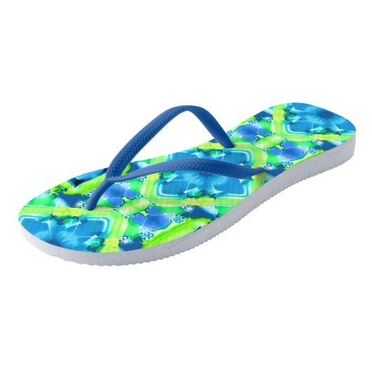 Tongs Cobalt Blue et Lime Green Tie Dye Motif (Incliné)