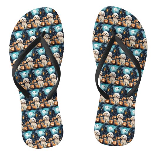 Tongs Cockapou d'Halloween avec la peur Citrouille (Semelle)