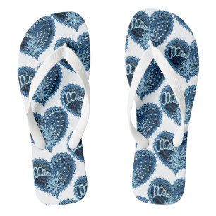 Tongs Coeur d'amour décoratif bleu