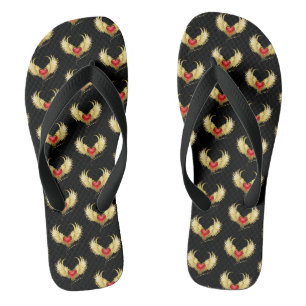 Tongs Coeur rouge avec ailes d'or