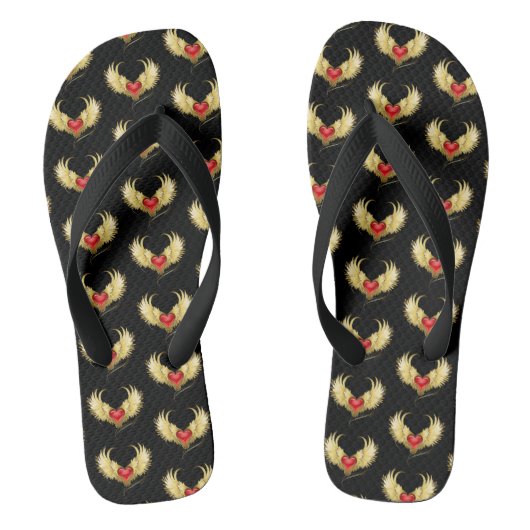 Tongs Coeur rouge avec ailes d'or (Semelle)