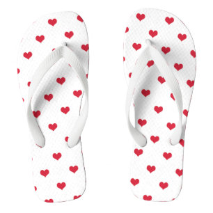 Tongs Coeurs d'amour rouge sur blanc