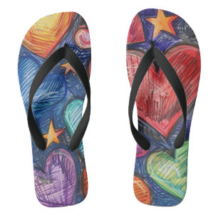 Tongs Coeurs et étoiles dessinés à la main