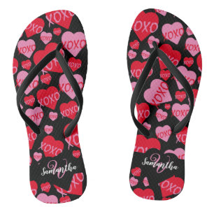 Tongs Coeurs motifs XOXO Aimer Rouge rose noir Monogramm