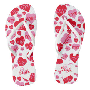 Tongs Coeurs motifs XOXO Love Bride Monogramme blanc