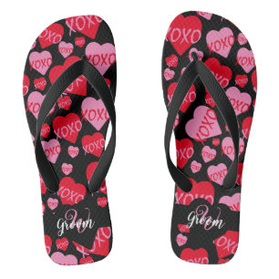 Tongs Coeurs motifs XOXO Love Groom Monogramme noir