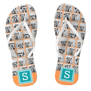 Tongs Collage de photos avec monogramme - Orange et sarc