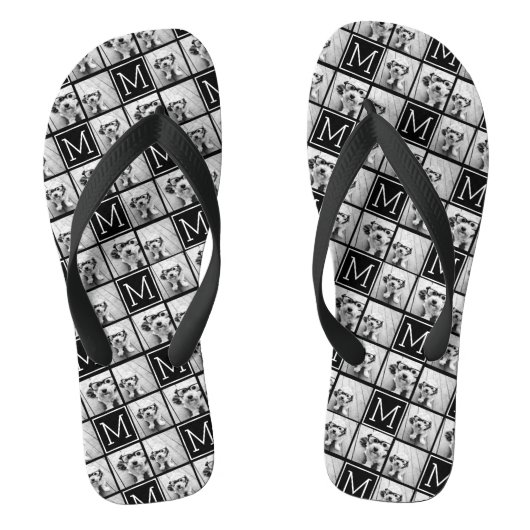 Tongs Collage photo tendance noir et blanc avec Monogram (Semelle)