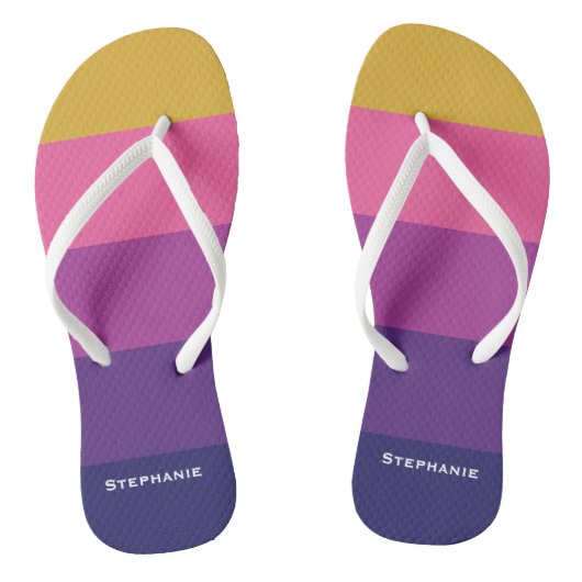 Tongs Colorful Purple Pink Gold Abstrait Stripes Nom (Semelle)