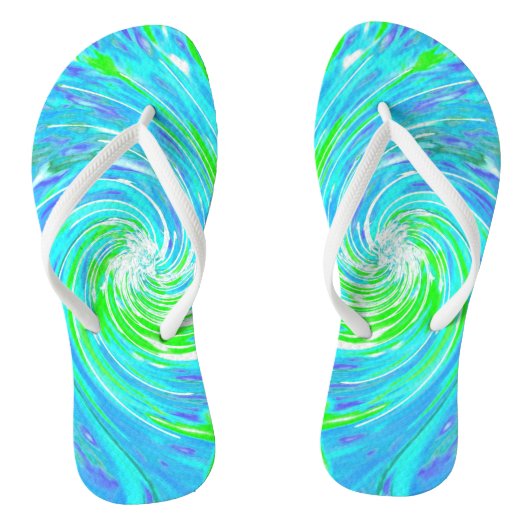 Tongs Cool Abstrait Retro Aqua et Lime Green Swirl (Semelle)