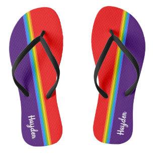 Tongs Cool arc-en-ciel Abstrait lumineux Ajouter un nom