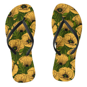 Tongs Coquelicots jaunes sur vert foncé