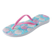 Tongs Coques de mer roses et blanches sur turquoise (Incliné)