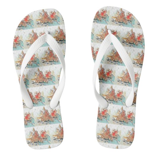 Tongs Coquillages orange sur peinture d'aquarelle de pla (Semelle)