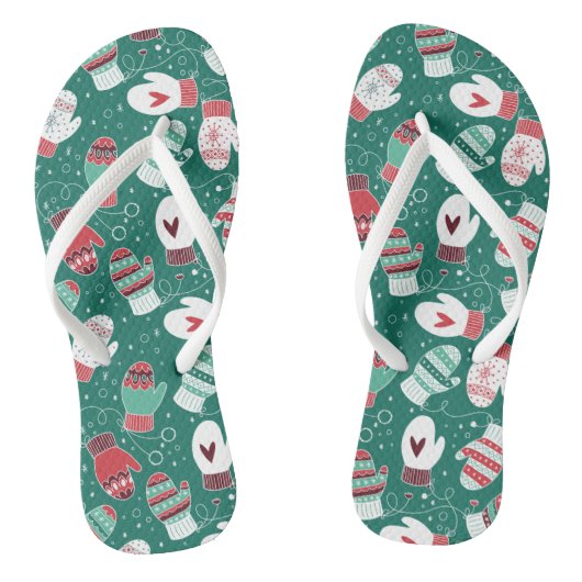 Tongs Cosy hiver Noël Mittens Motif en vert (Semelle)