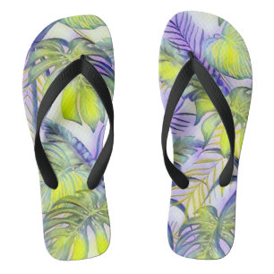 Tongs Couleur colorée grande feuille tropicale