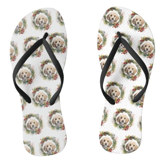 Tongs Couronne de Noël Cockapoo Chien festif (Semelle)