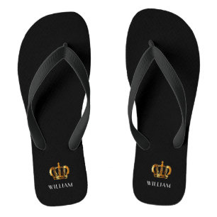 Tongs Couronne or royale Nom Customisé Noir
