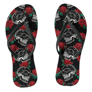 Tongs Crânes et roses rouges Grunge gothique moderne