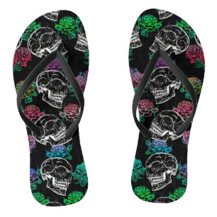 Tongs Crânes et Roses sombres   Funky Glam Ombre Grunge