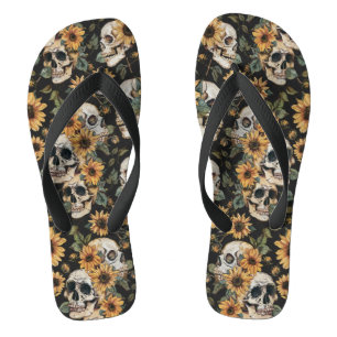 Tongs Crânes et tournesols d'été Éffrayants