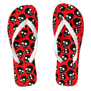 Tongs Crânes noirs aléatoires sur fond rouge