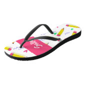 Tongs Crayons et rayures jaunes sur blanc (Incliné)