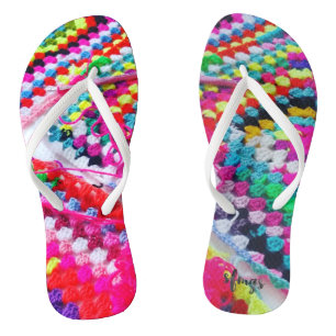 Tongs Crochet Granny Carré Rainbow Flip Flops Crochet