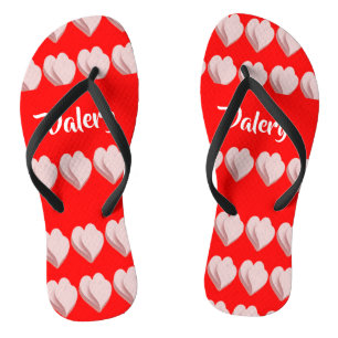 Tongs Custom name hearts pattern red