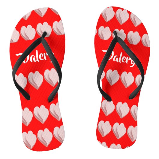 Tongs Custom name hearts pattern red (Semelle)