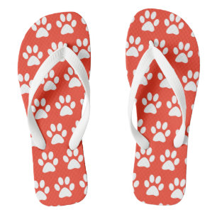 Tongs Cute Dog Paws Empreintes de pattes Motif Beach Red