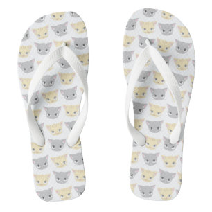 Tongs Cute gris et jaune Kitten Motif visage