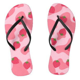 Tongs Cute Kawaii Motif de la vache fraise